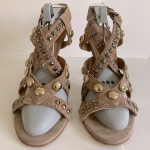 LATITUDE Boho Tan Studded Leather Sandals Heels Vero Cuoio 38